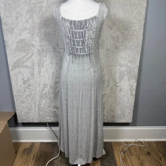Magic One Size - S Rayon Embroidered Maxi Dress Sleeveless Gray Bohemian‎ Casual - Picture 3 of 14